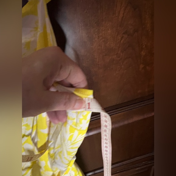 Fun vacation inspired bright yellow & white floral smocked sundress w/tie belt - Picture 6 of 7